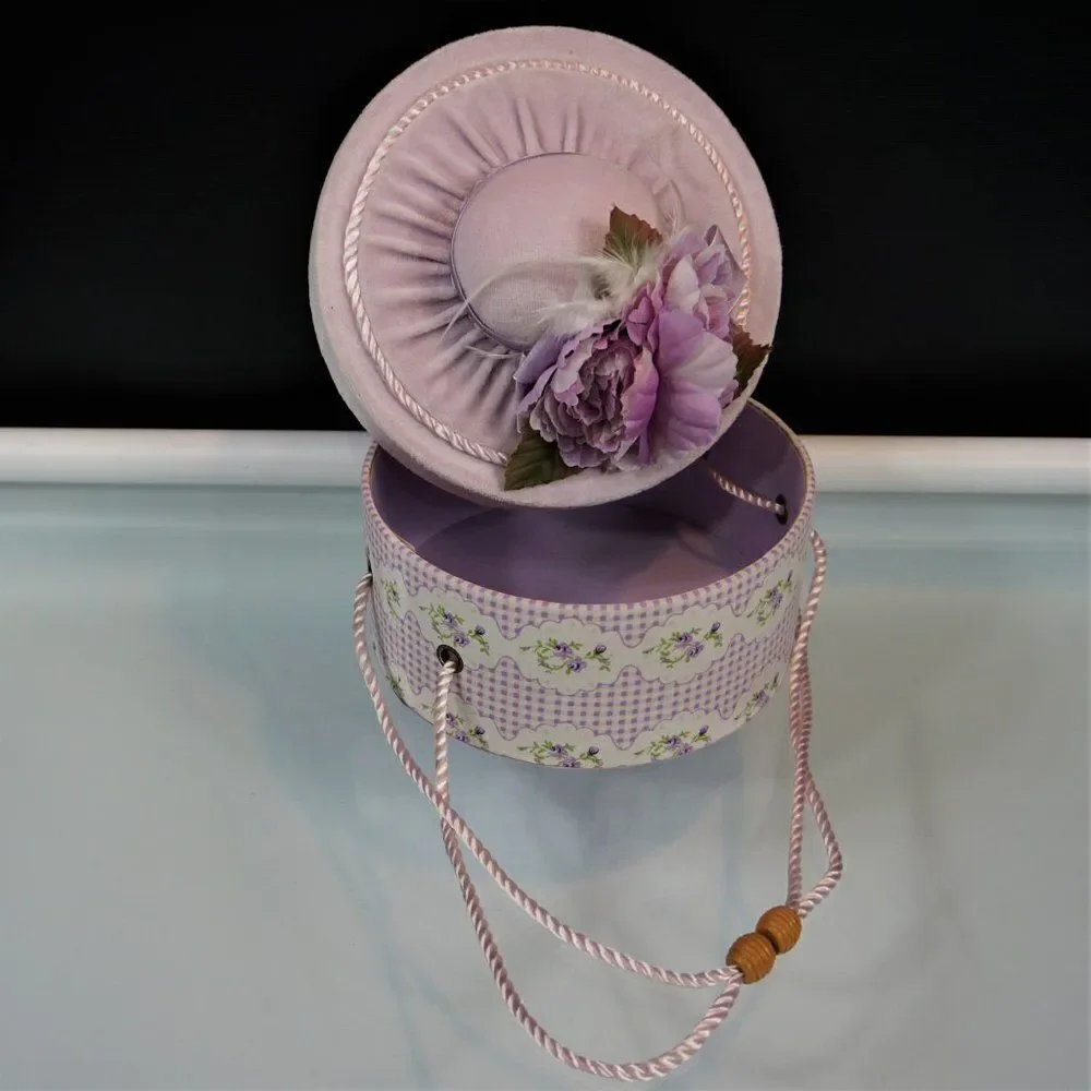 Vintage Decorative Gift Box Floral Lavender Round Keepsake Box Faux Flowers Lid